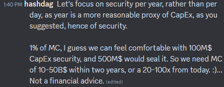 screenshot of Yonatan's discord message with his market cap prediction